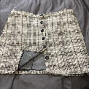 Button-Front Tweed Mini Skirt in Neutral Multi